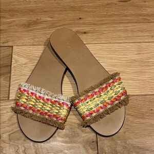 J. Crew Tan Pink Multicolor Woven Sandals Size 7.5